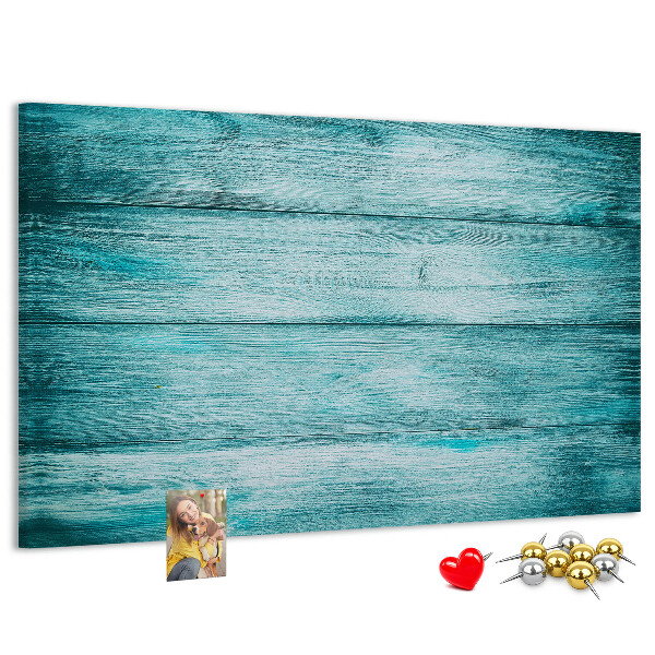Tableau affichage liège Planches de bois vertes et bleues en arrière-plan
