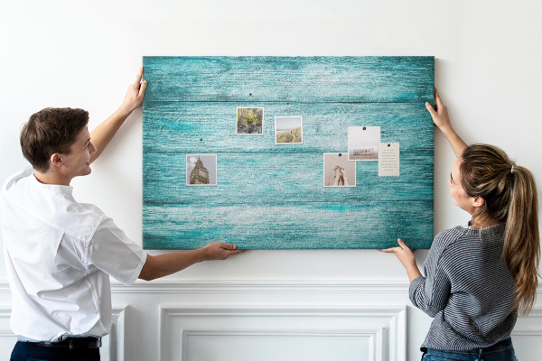 Tableau affichage liège Planches de bois vertes et bleues en arrière-plan