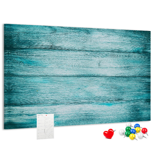 Tableau affichage liège Planches de bois vertes et bleues en arrière-plan