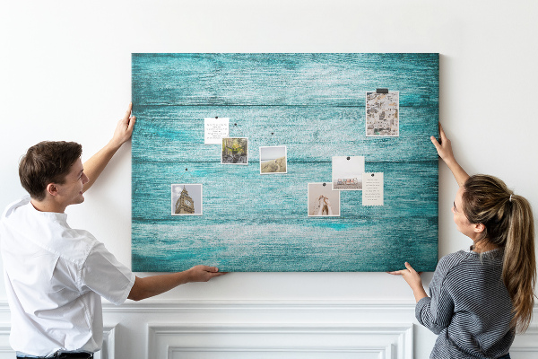 Tableau affichage liège Planches de bois vertes et bleues en arrière-plan