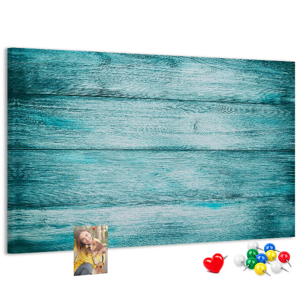 Tableau affichage liège Planches de bois vertes et bleues en arrière-plan