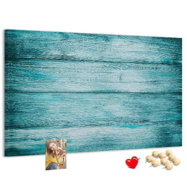 Tableau affichage liège Planches de bois vertes et bleues en arrière-plan