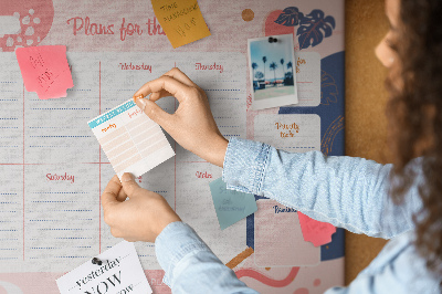 Tableau en liège Un agenda hebdomadaire coloré à motif végétal