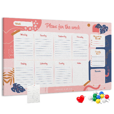 Tableau en liège Un agenda hebdomadaire coloré à motif végétal