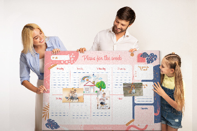 Tableau en liège Un agenda hebdomadaire coloré à motif végétal