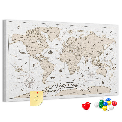 Tableau affichage liège Carte du monde antique avec détails géographiques