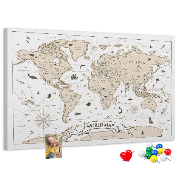 Tableau affichage liège Carte du monde antique avec détails géographiques