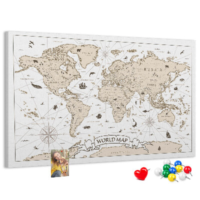 Tableau affichage liège Carte du monde antique avec détails géographiques