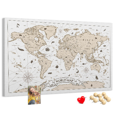 Tableau affichage liège Carte du monde antique avec détails géographiques