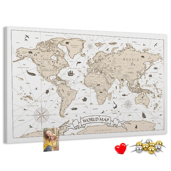 Tableau affichage liège Carte du monde antique avec détails géographiques