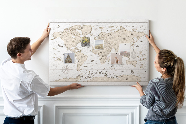 Tableau affichage liège Carte du monde antique avec détails géographiques
