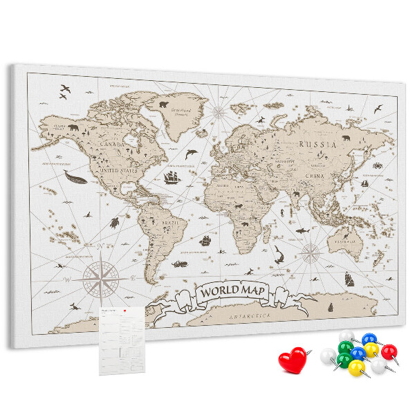 Tableau affichage liège Carte du monde antique avec détails géographiques