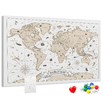 Tableau affichage liège Carte du monde antique avec détails géographiques