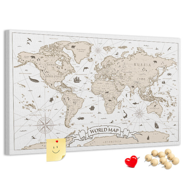 Tableau affichage liège Carte du monde antique avec détails géographiques