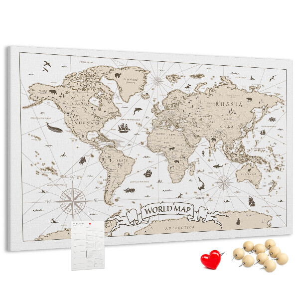 Tableau affichage liège Carte du monde antique avec détails géographiques