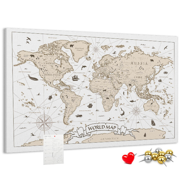 Tableau affichage liège Carte du monde antique avec détails géographiques