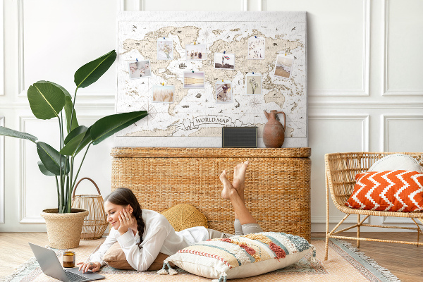 Tableau affichage liège Carte du monde antique avec détails géographiques