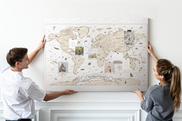 Tableau affichage liège Carte du monde antique avec détails géographiques