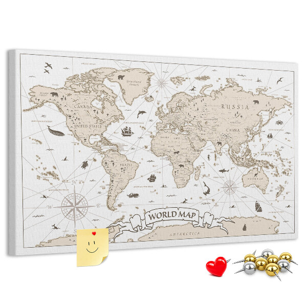 Tableau affichage liège Carte du monde antique avec détails géographiques