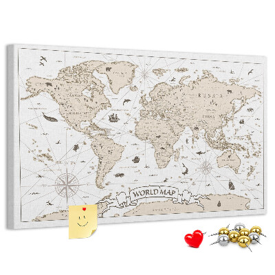 Tableau affichage liège Carte du monde antique avec détails géographiques