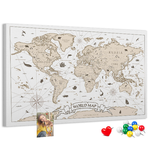 Tableau affichage liège Carte du monde antique avec détails géographiques