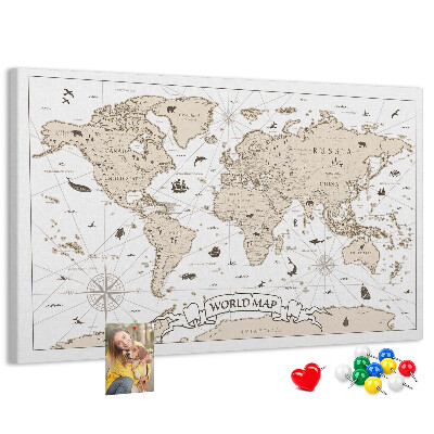 Tableau affichage liège Carte du monde antique avec détails géographiques