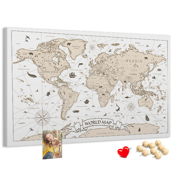 Tableau affichage liège Carte du monde antique avec détails géographiques