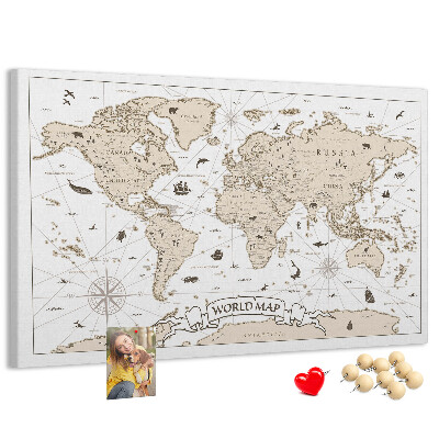 Tableau affichage liège Carte du monde antique avec détails géographiques
