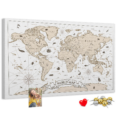 Tableau affichage liège Carte du monde antique avec détails géographiques