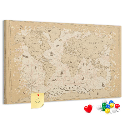 Tableau de liège Carte du monde antique avec détails géographiques