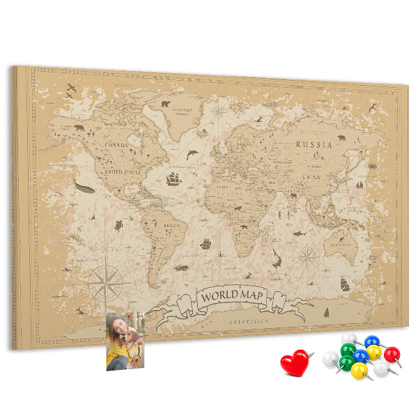 Tableau de liège Carte du monde antique avec détails géographiques