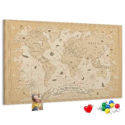 Tableau de liège Carte du monde antique avec détails géographiques