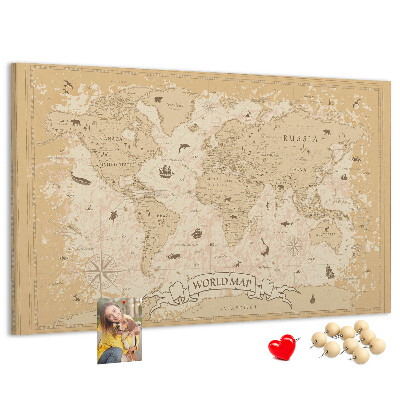 Tableau de liège Carte du monde antique avec détails géographiques