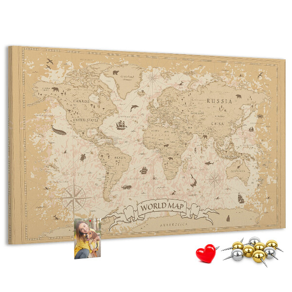 Tableau de liège Carte du monde antique avec détails géographiques