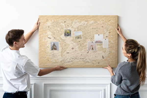 Tableau de liège Carte du monde antique avec détails géographiques