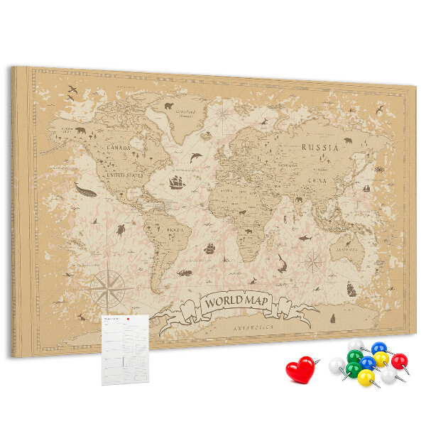 Tableau de liège Carte du monde antique avec détails géographiques