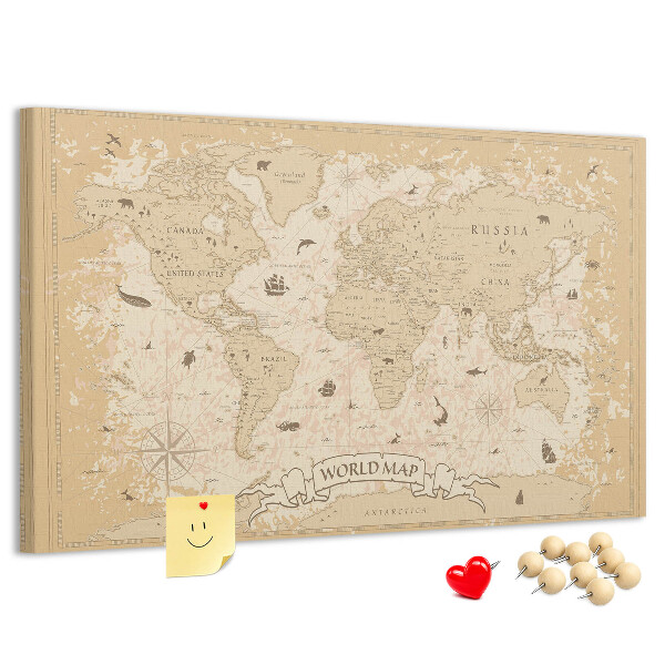 Tableau de liège Carte du monde antique avec détails géographiques