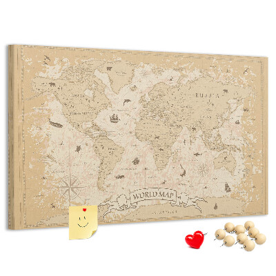Tableau de liège Carte du monde antique avec détails géographiques