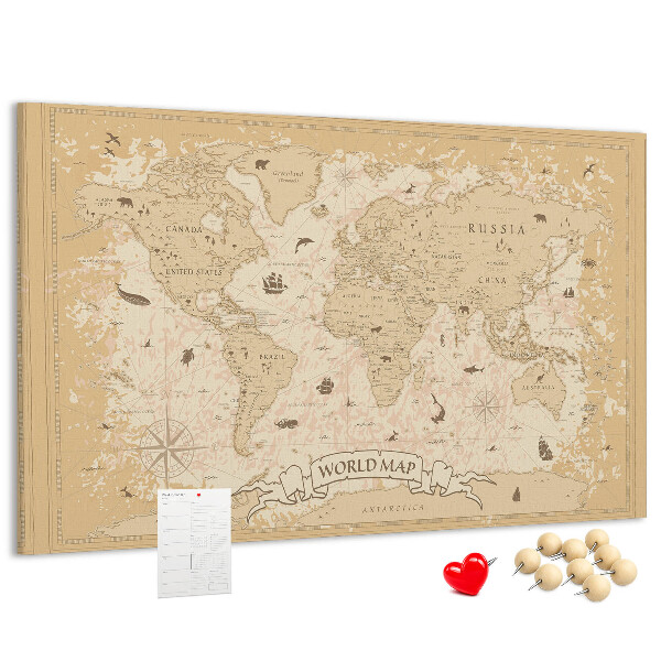 Tableau de liège Carte du monde antique avec détails géographiques