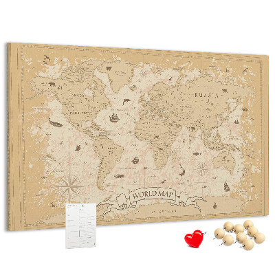 Tableau de liège Carte du monde antique avec détails géographiques
