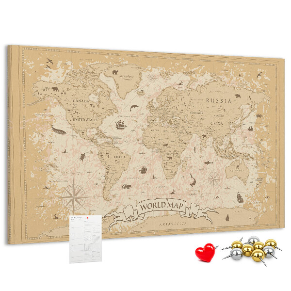 Tableau de liège Carte du monde antique avec détails géographiques