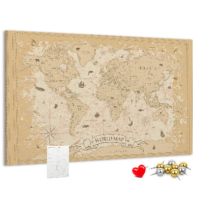 Tableau de liège Carte du monde antique avec détails géographiques