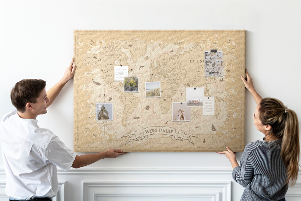 Tableau de liège Carte du monde antique avec détails géographiques