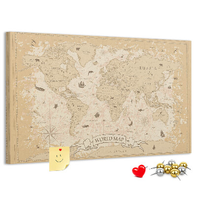 Tableau de liège Carte du monde antique avec détails géographiques