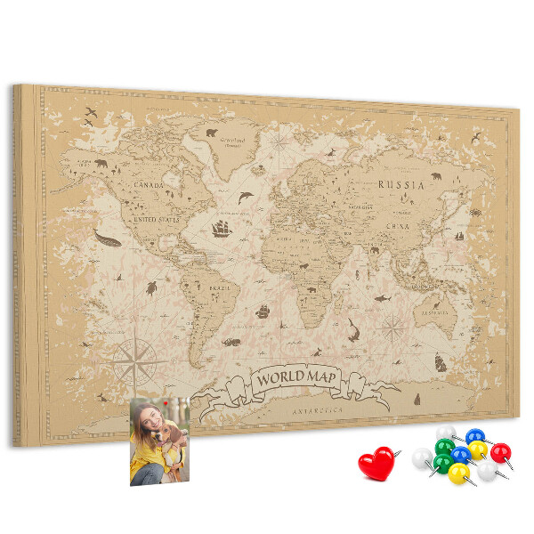 Tableau de liège Carte du monde antique avec détails géographiques