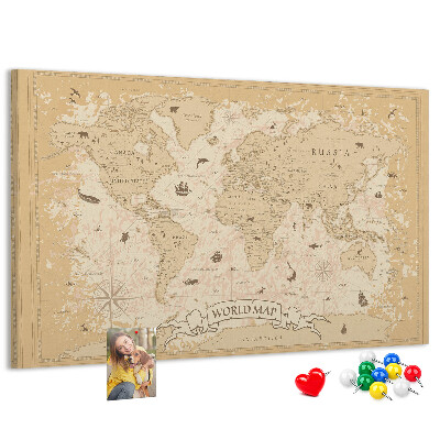 Tableau de liège Carte du monde antique avec détails géographiques