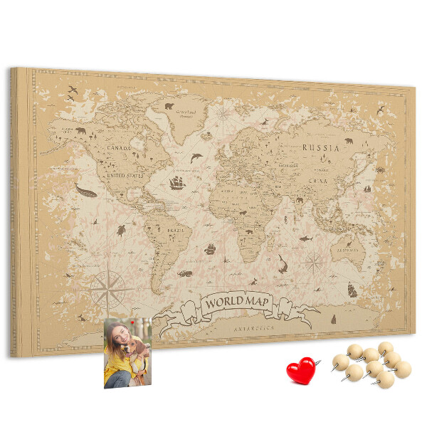 Tableau de liège Carte du monde antique avec détails géographiques