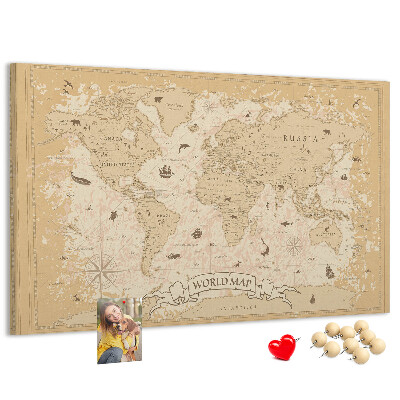 Tableau de liège Carte du monde antique avec détails géographiques