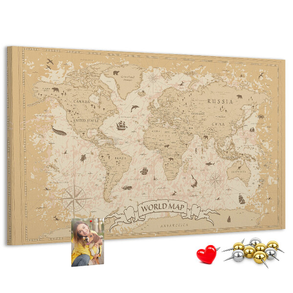 Tableau de liège Carte du monde antique avec détails géographiques
