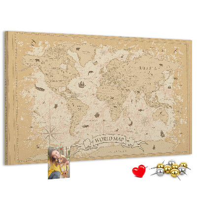 Tableau de liège Carte du monde antique avec détails géographiques